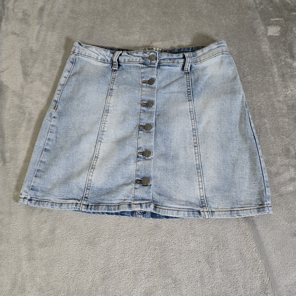 Hot Kiss Skirt  Womens Large Blue Skylar Y2K Jean Button Down Lightwash Denim